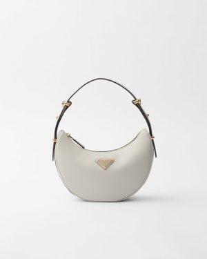 White Prada Arqué Small Leather Shoulder Bag _ PRADA Prada Arqué Handbag