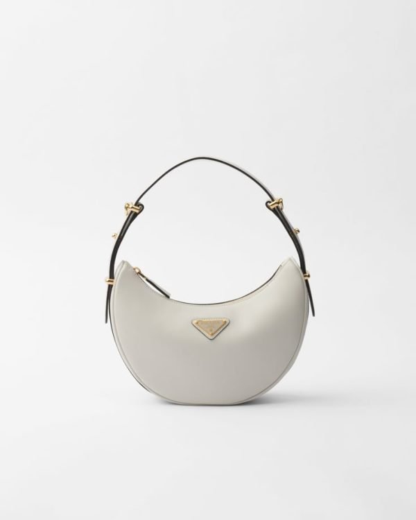 White Prada Arqué Small Leather Shoulder Bag _ PRADA Prada Arqué Handbag
